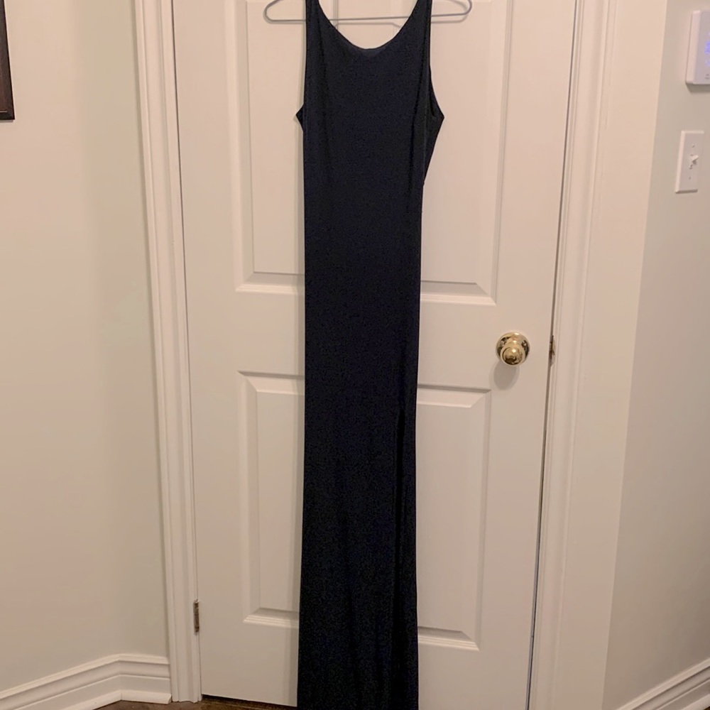 Small Navy Full Length Formal dress with low back and slit